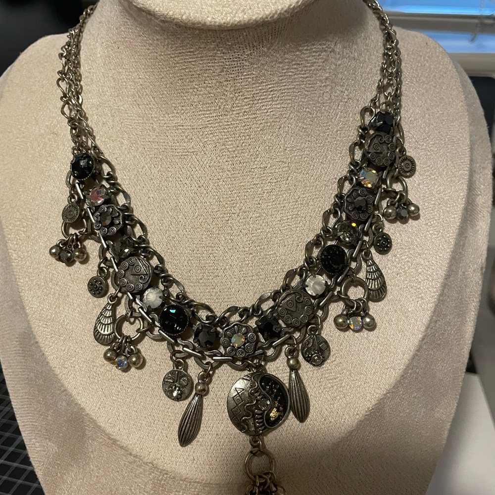 Elegant Silver and Black Statement Necklace